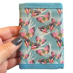 Sky Blue Butterfly Print Velcro Mini Trifold Wallet
